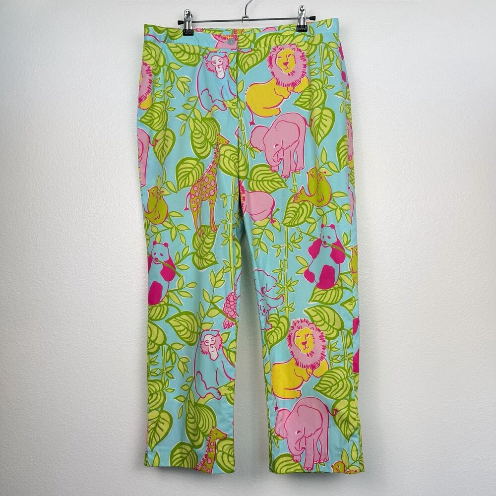 Lilly Pulitzer San Diego Zoo Aqua Neon Jungle Critters Cropped Pants 14